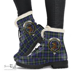 ScotsTee Shop Scottish Baird Modern Clan Crest Faux Fur Tartan Leather Boots