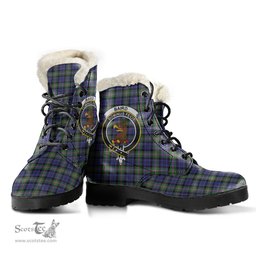 ScotsTee Shop Scottish Baird Modern Clan Crest Faux Fur Tartan Leather Boots
