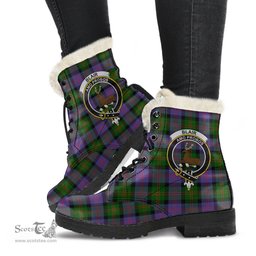 ScotsTee Shop Scottish Blair Modern Clan Crest Faux Fur Tartan Leather Boots