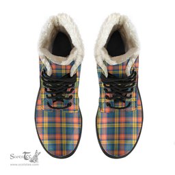 ScotsTee Shop Scottish Buchanan Ancient Clan Faux Fur Tartan Leather Boots