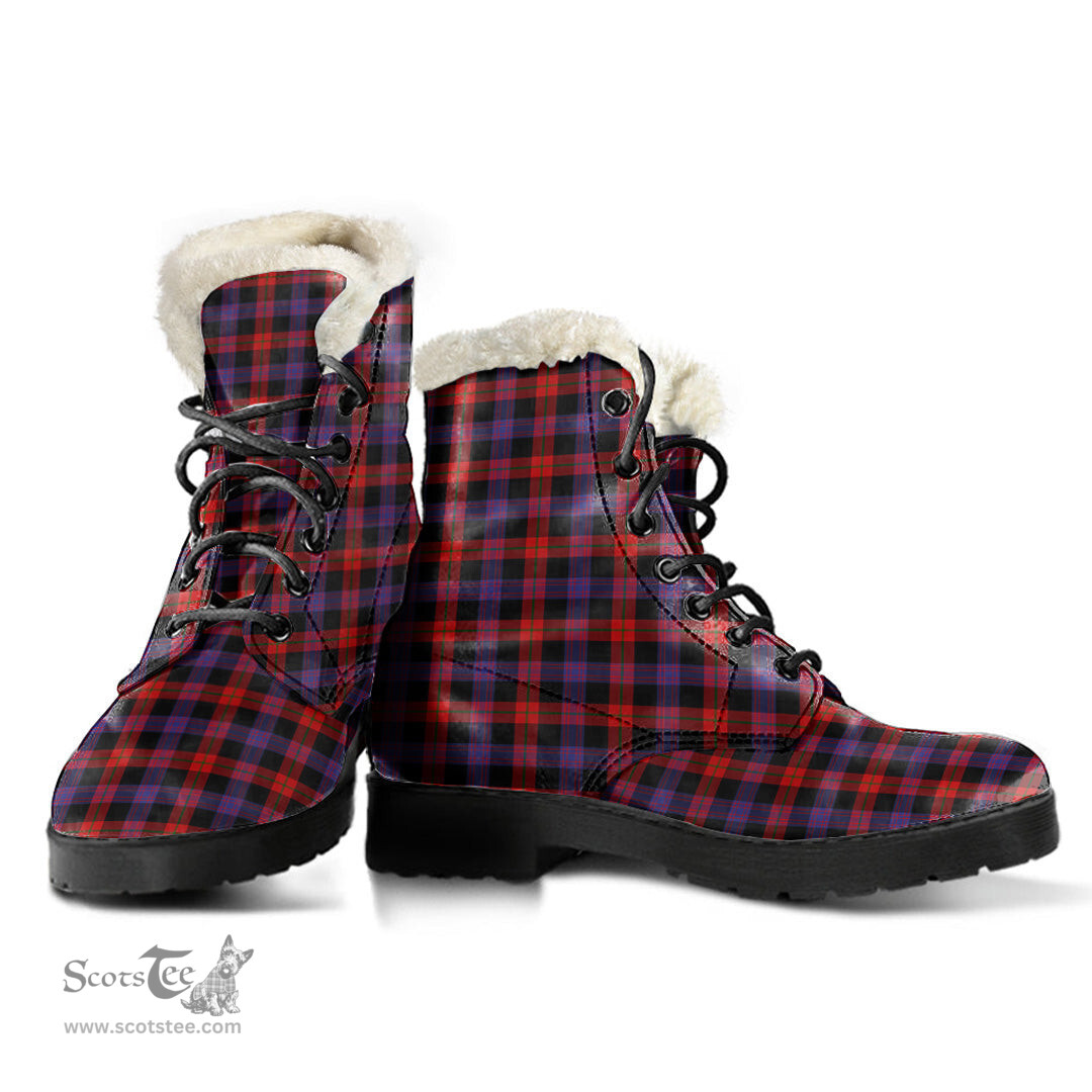 ScotsTee Shop Scottish Brown Modern Clan Faux Fur Tartan Leather Boots