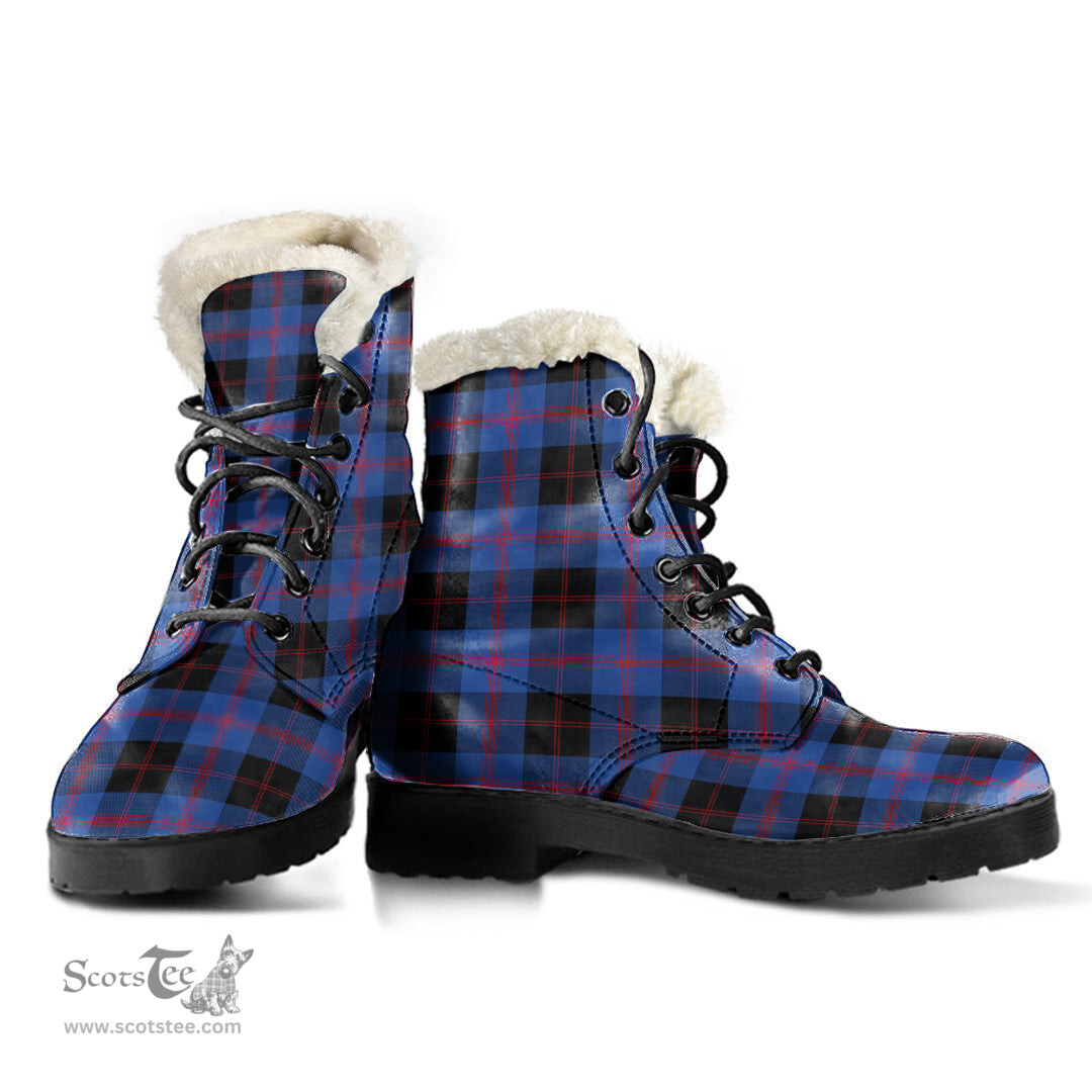 ScotsTee Shop Scottish Angus Modern Clan Faux Fur Tartan Leather Boots