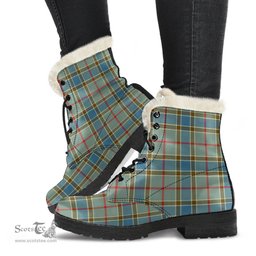 ScotsTee Shop Scottish Balfour Blue Clan Faux Fur Tartan Leather Boots