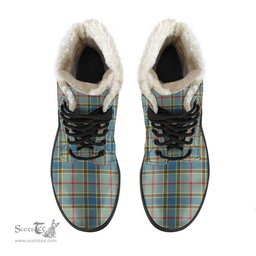 ScotsTee Shop Scottish Balfour Blue Clan Faux Fur Tartan Leather Boots