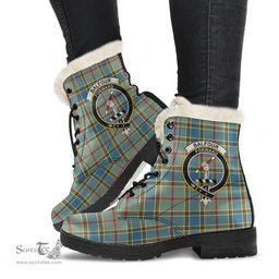 ScotsTee Shop Scottish Balfour Blue Clan Crest Faux Fur Tartan Leather Boots