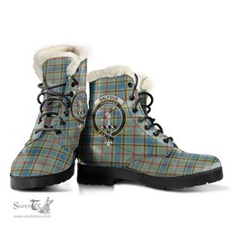 ScotsTee Shop Scottish Balfour Blue Clan Crest Faux Fur Tartan Leather Boots