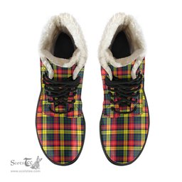 ScotsTee Shop Scottish Buchanan Modern Clan Crest Faux Fur Tartan Leather Boots