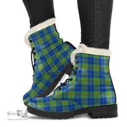 ScotsTee Shop Scottish Barclay Hunting Ancient Clan Faux Fur Tartan Leather Boots