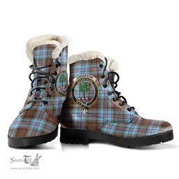 ScotsTee Shop Scottish Anderson Ancient Clan Crest Faux Fur Tartan Leather Boots