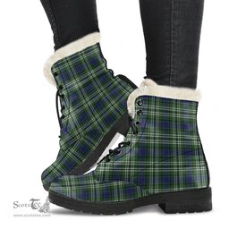 ScotsTee Shop Scottish Blyth Clan Faux Fur Tartan Leather Boots