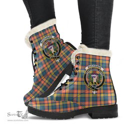 ScotsTee Shop Scottish Buchanan Ancient Clan Crest Faux Fur Tartan Leather Boots