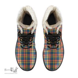 ScotsTee Shop Scottish Buchanan Ancient Clan Crest Faux Fur Tartan Leather Boots