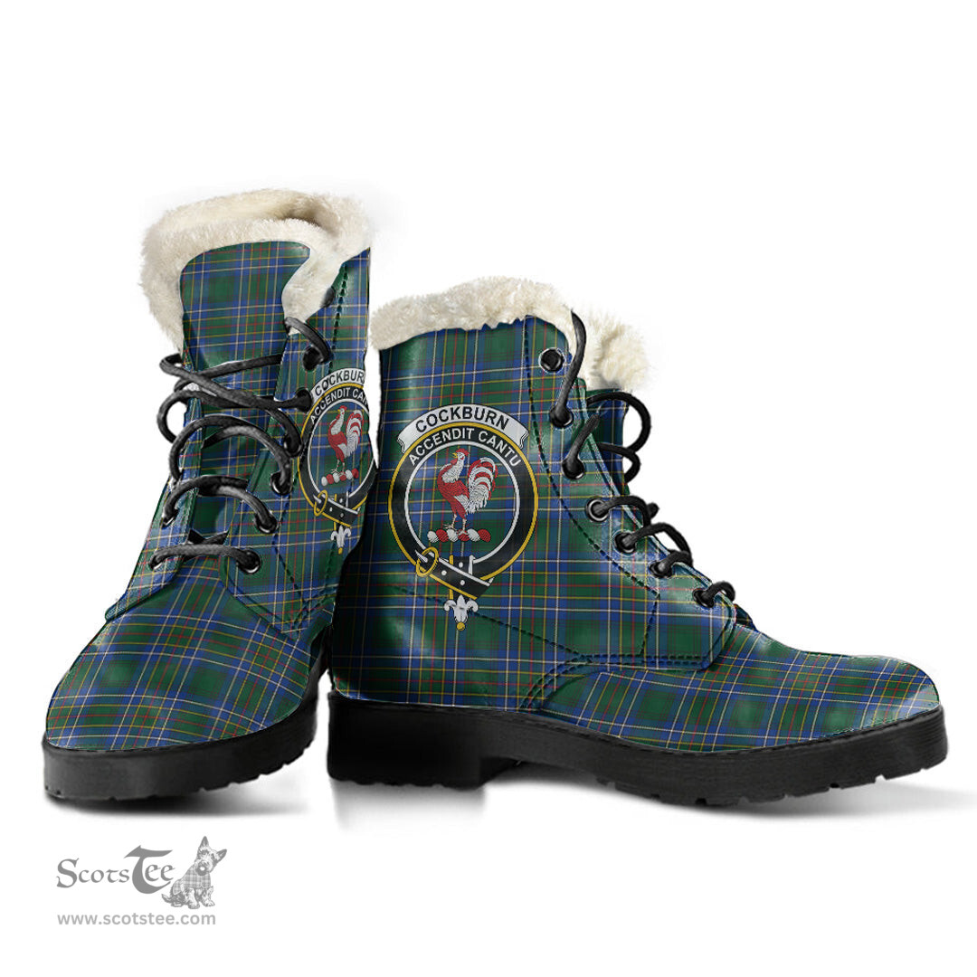 ScotsTee Shop Scottish Cockburn Ancient Clan Crest Faux Fur Tartan Leather Boots