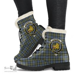 ScotsTee Shop Scottish CampFaded Clan Crest Faux Fur Tartan Leather Boots