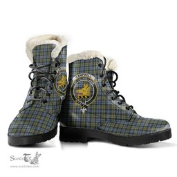 ScotsTee Shop Scottish CampFaded Clan Crest Faux Fur Tartan Leather Boots
