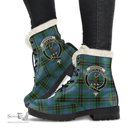 ScotsTee Shop Scottish Davidson Ancient Clan Crest Faux Fur Tartan Leather Boots
