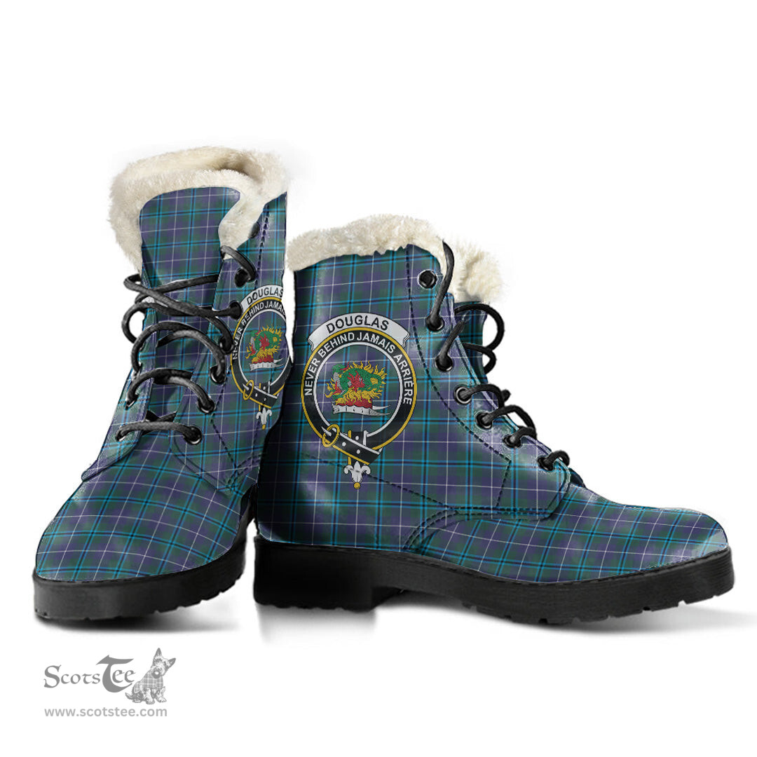 ScotsTee Shop Scottish Douglas Modern Clan Crest Faux Fur Tartan Leather Boots