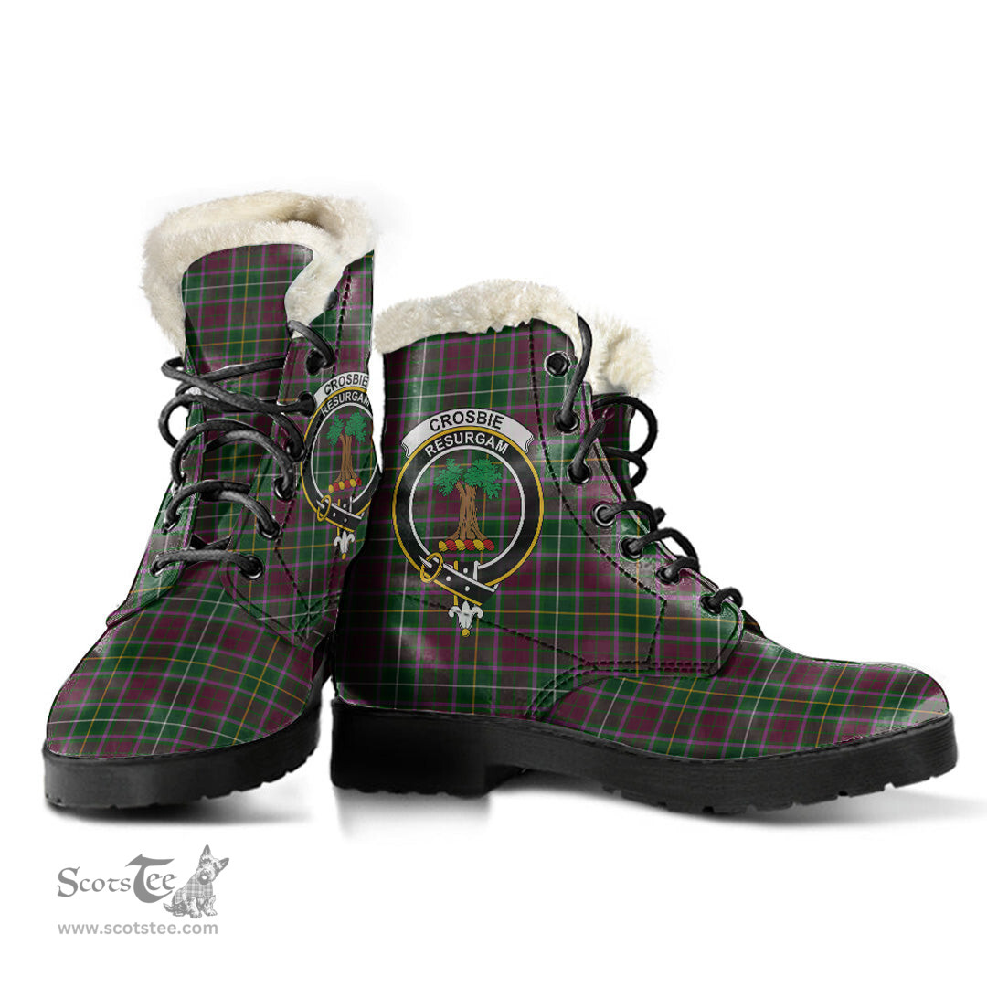 ScotsTee Shop Scottish Crosbie Clan Crest Faux Fur Tartan Leather Boots