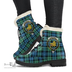 ScotsTee Shop Scottish CampAncient 01 Clan Crest Faux Fur Tartan Leather Boots