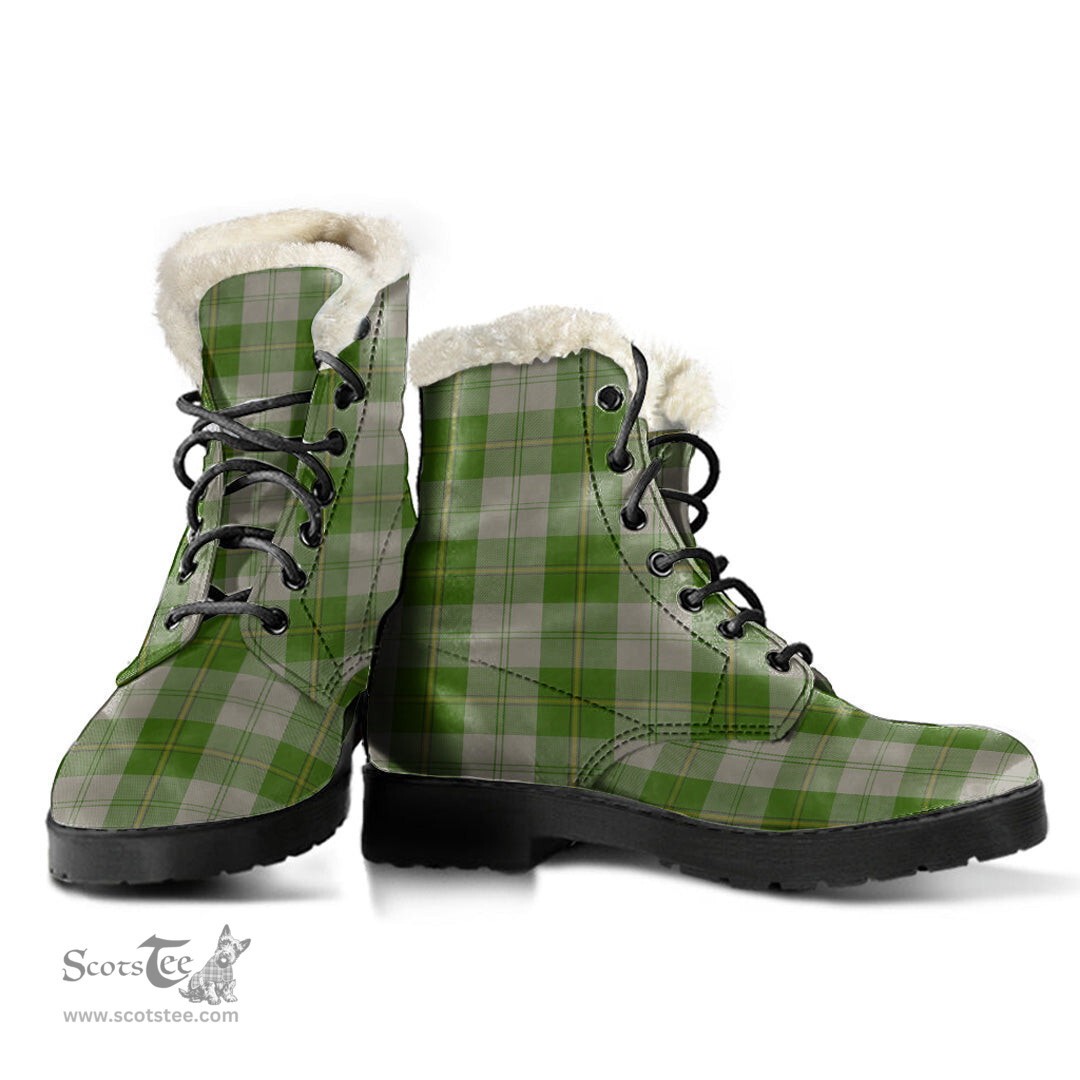 ScotsTee Shop Scottish Cunningham Dress Green Dancers Clan Faux Fur Tartan Leather Boots