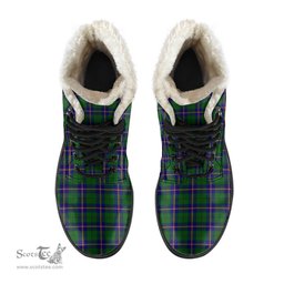 ScotsTee Shop Scottish Carmichael Modern Clan Crest Faux Fur Tartan Leather Boots