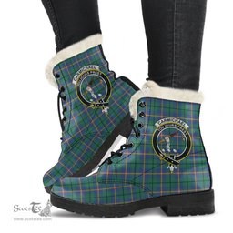 ScotsTee Shop Scottish Carmichael Ancient Clan Crest Faux Fur Tartan Leather Boots