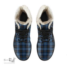ScotsTee Shop Scottish Clergy Blue Clan Faux Fur Tartan Leather Boots
