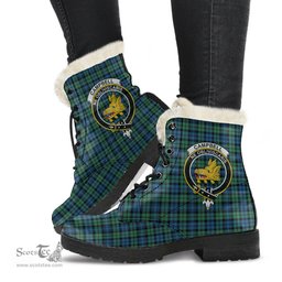 ScotsTee Shop Scottish CampAncient 02 Clan Crest Faux Fur Tartan Leather Boots
