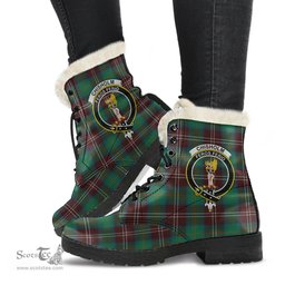 ScotsTee Shop Scottish Chisholm Hunting Ancient Clan Crest Faux Fur Tartan Leather Boots