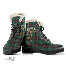 ScotsTee Shop Scottish Chisholm Hunting Ancient Clan Crest Faux Fur Tartan Leather Boots