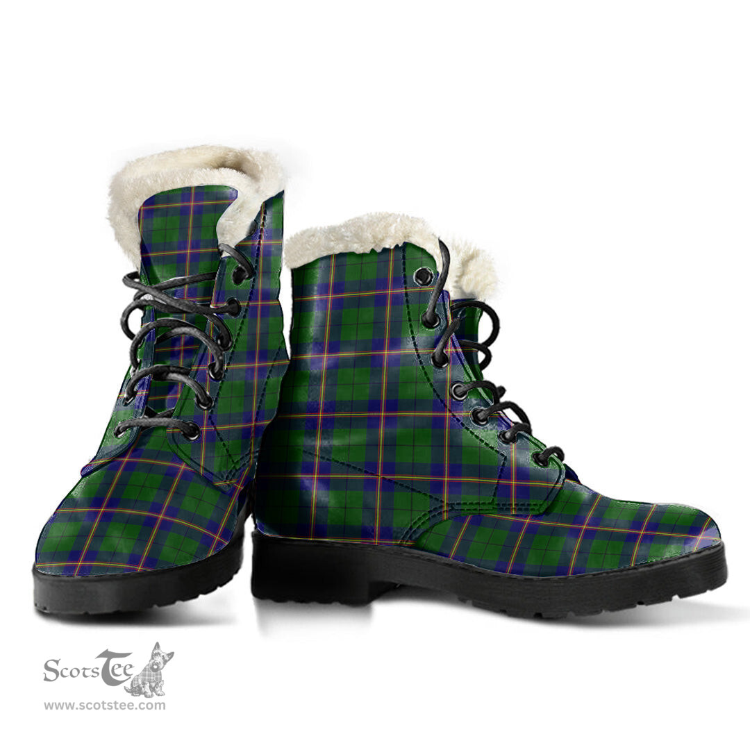 ScotsTee Shop Scottish Carmichael Modern Clan Faux Fur Tartan Leather Boots
