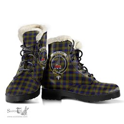 ScotsTee Shop Scottish Clelland Modern Clan Crest Faux Fur Tartan Leather Boots