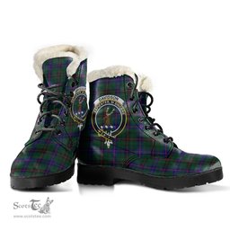 ScotsTee Shop Scottish Davidson Modern Clan Crest Faux Fur Tartan Leather Boots