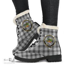 ScotsTee Shop Scottish Douglas Grey Modern Clan Crest Faux Fur Tartan Leather Boots