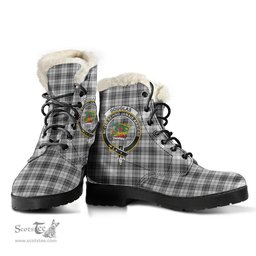 ScotsTee Shop Scottish Douglas Grey Modern Clan Crest Faux Fur Tartan Leather Boots