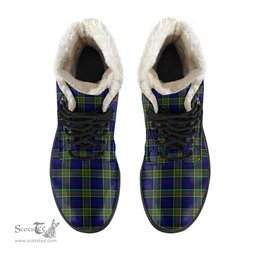 ScotsTee Shop Scottish Colquhoun Modern Clan Crest Faux Fur Tartan Leather Boots