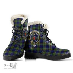 ScotsTee Shop Scottish Colquhoun Modern Clan Crest Faux Fur Tartan Leather Boots