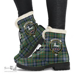 ScotsTee Shop Scottish Cochrane Ancient Clan Crest Faux Fur Tartan Leather Boots