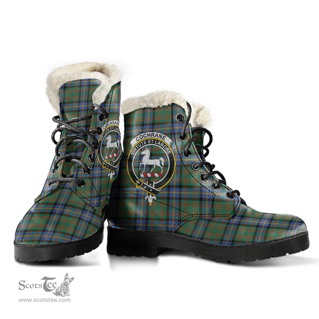 ScotsTee Shop Scottish Cochrane Ancient Clan Crest Faux Fur Tartan Leather Boots
