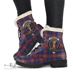 ScotsTee Shop Scottish Chisholm Hunting Modern Clan Crest Faux Fur Tartan Leather Boots