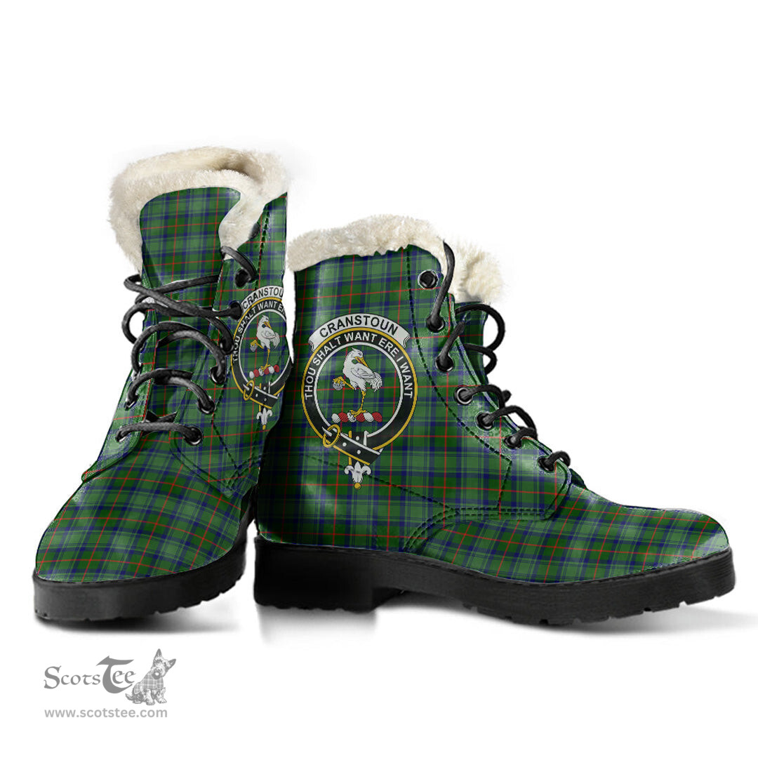 ScotsTee Shop Scottish Cranstoun Clan Crest Faux Fur Tartan Leather Boots