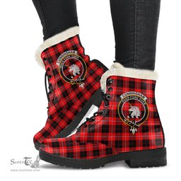 ScotsTee Shop Scottish Cunningham Modern Clan Crest Faux Fur Tartan Leather Boots
