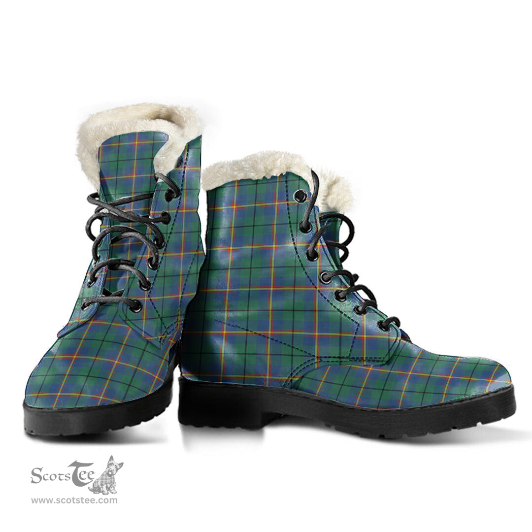 ScotsTee Shop Scottish Carmichael Ancient Clan Faux Fur Tartan Leather Boots