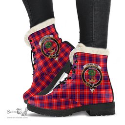 ScotsTee Shop Scottish Hamilton Modern Clan Crest Faux Fur Tartan Leather Boots