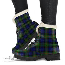 ScotsTee Shop Scottish Gunn Modern Clan Faux Fur Tartan Leather Boots