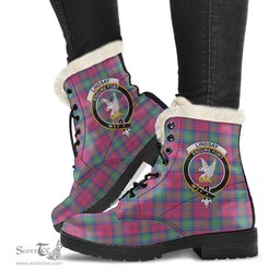 ScotsTee Shop Scottish Lindsay Ancient Clan Crest Faux Fur Tartan Leather Boots