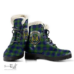ScotsTee Shop Scottish Johnston Modern Clan Crest Faux Fur Tartan Leather Boots