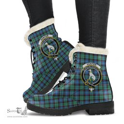 ScotsTee Shop Scottish Hunter Ancient Clan Crest Faux Fur Tartan Leather Boots