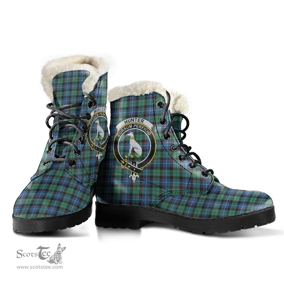 ScotsTee Shop Scottish Hunter Ancient Clan Crest Faux Fur Tartan Leather Boots