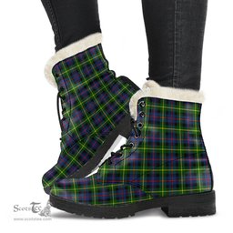ScotsTee Shop Scottish Farquharson Modern Clan Faux Fur Tartan Leather Boots